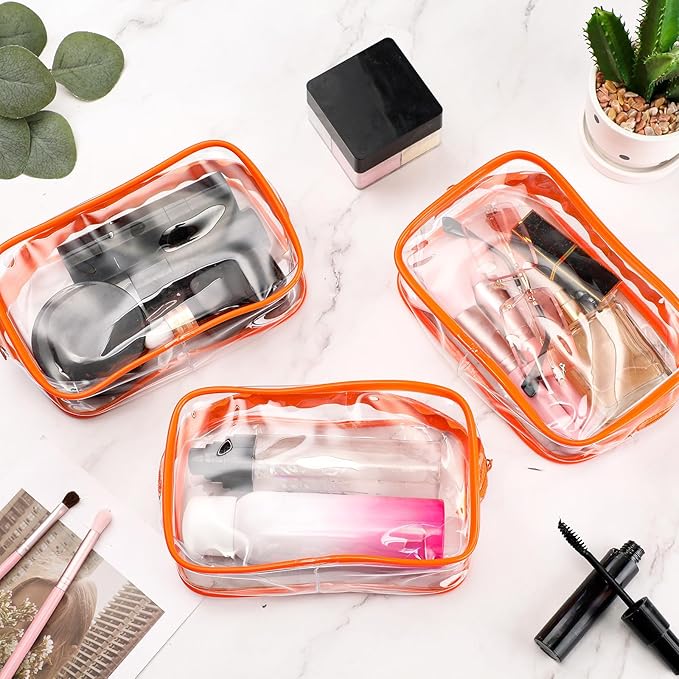 Weewooday 12 Pieces Clear Makeup Bags Cosmetic Storage Bags PVC Zipper Pouches Travel Waterproof Makeup Plastic Case for Women Organizing Toiletries Traveling Bathroom(Medium,Orange)