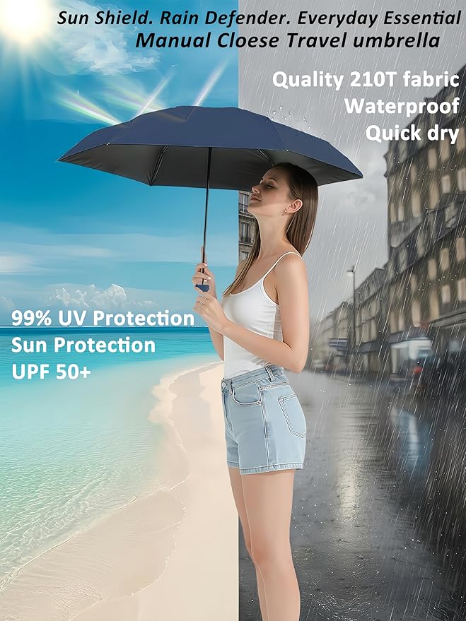 BAODINI Mini Travel Umbrella Small Compact UV Blocking Manual Open Close Portable Sun Protection for Women Kids and Men