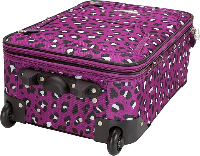 Rockland Fashion Softside Upright Luggage Set, Expandable,Telescopic Handle,Wheel, Purple Leopard, 2-Piece (14/19)