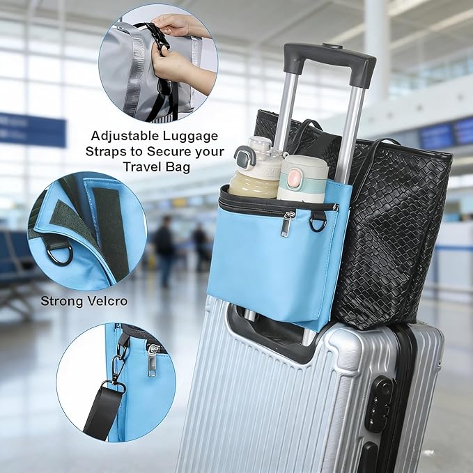 Luggage Cup Holder for Suitcases Travel Cup Holder with Luggage Straps Free Hand Drink Caddy Travel Accessories Flight Attendants Businessmen Travelers Fits Roll on Suitcase Handles (Blue)