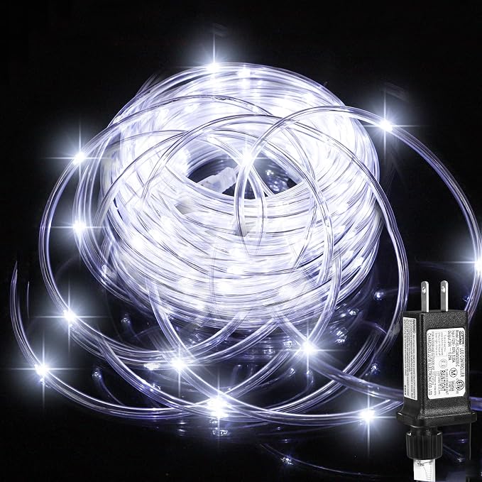 (New) Rope Lights Outdoor, 33FT 100LED 8 Light Modes Outdoor Tube Lights, IP65 Waterproof Copper Fairy String Lights for Garden Yard Porch Home Wedding Party New Year Holiday Decoration - White