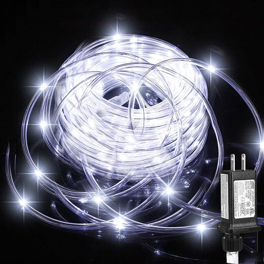 (New) Rope Lights Outdoor, 33FT 100LED 8 Light Modes Outdoor Tube Lights, IP65 Waterproof Copper Fairy String Lights for Garden Yard Porch Home Wedding Party New Year Holiday Decoration - White