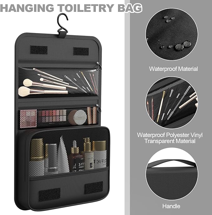8 Set Packing Cubes for Travel,Suitcase Organizer Bags for Luggage with Shoe & Hanging Toiletry Bag, Vacation Essentials & Accessories for Cruise Ship, Airplane Must-Have,Road Trip & Camp Gifts(Black)