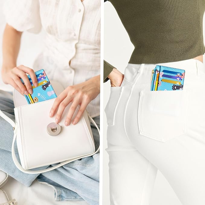 Tipmile Credit Card Holder for Women Slim Minimalist Front Pocket RFID Blocking Wallet Small Compact Card Case with ID Window, Paw-fun