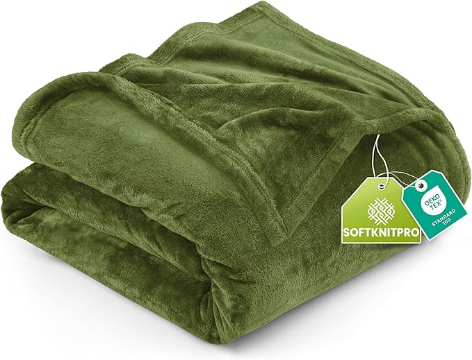 Utopia Bedding Fleece Blanket Queen Size Olive 300GSM Luxury Fuzzy Soft Anti-Static Microfiber Bed Blanket (90x90 Inch)
