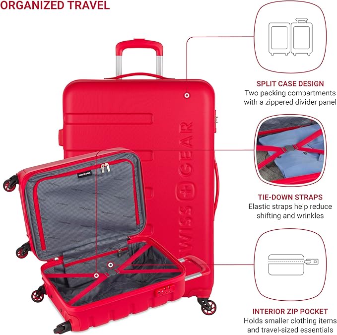 SwissGear 7366 Signature Hardside Expandable Luggage with Spinner Wheels, TSA Lock, Cup-Holder, Red, 2-Piece Set (19/27)