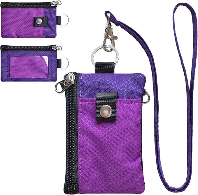 CHENSPRX Minimalist RFID Blocking Small Wallet with ID Window,WaterResistant Zip Id Case Wallet with Lanyard Keychain for Cards,Cash,Travel,Women,Men