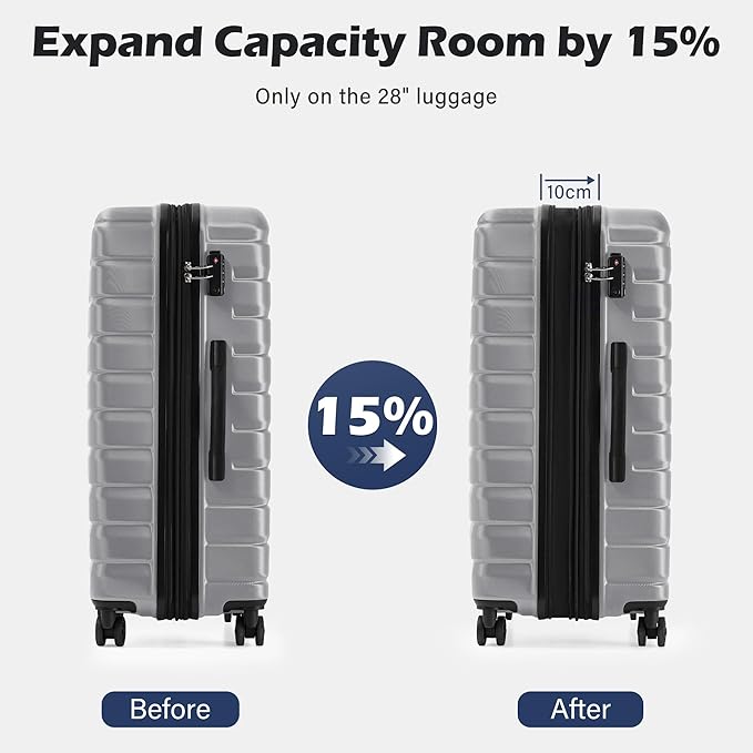 Coolife Luggage Sets, 3 Piece Hard Shell Suitcase Set with Spinner Wheels, Expandable Large Checked Luggage, Lightweight Rolling Carry On with TSA Lock Sliver