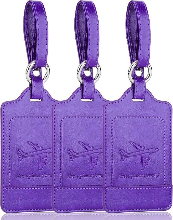 Teskyer Luggage Tags, 3 Pack Premium PU Leather Luggage Tags Privacy Protection Travel Bag Labels Suitcase Tags