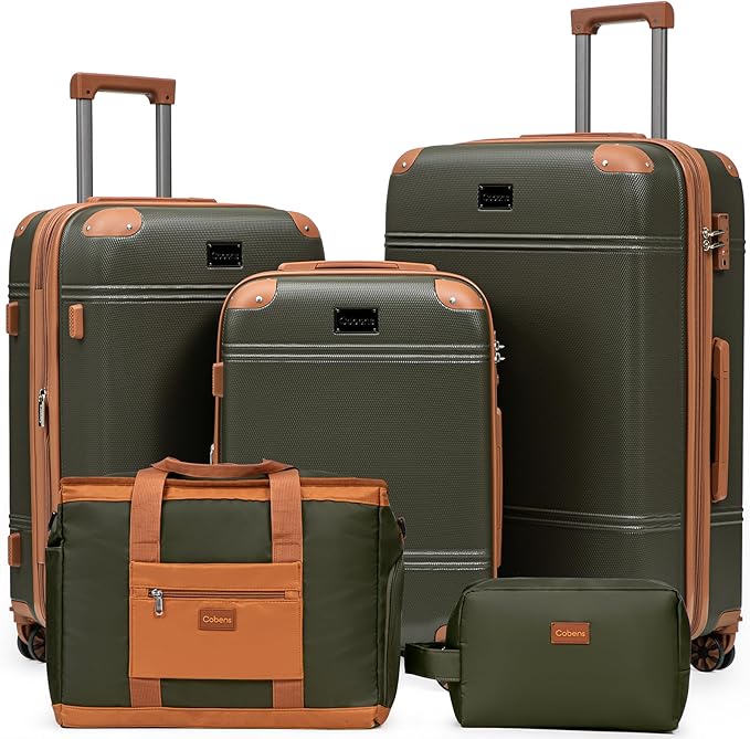 Expandable Luggage Sets 5 Piece with Detachable Spinner Wheels and TSA Lock,ABS Hard Case Suitcases with Wheels,Carry On Luggage Set