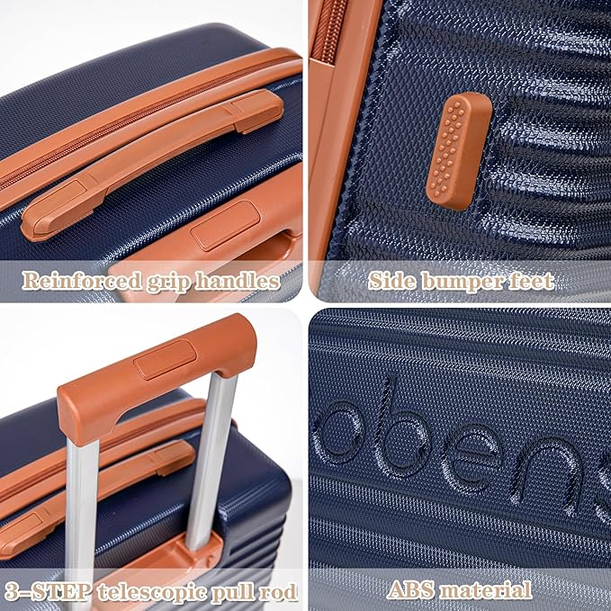 5 Piece Luggage Sets with Spinner Wheels and Tsa Lock, Hardshell ABS Suitcase Set, Lightweight Hardside Waterproof Travel Suitcases for Men Women, 20", 24", 28" DarkBlue