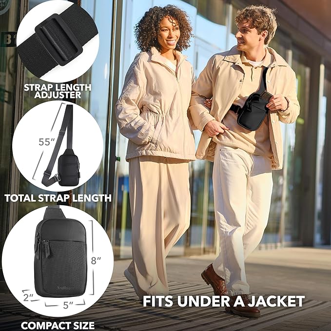 Mini Sling Bag Crossbody Fanny Pack Men & Women - Switchable Strap, RFID Blocking, Water-Repellent, Hidden Pocket