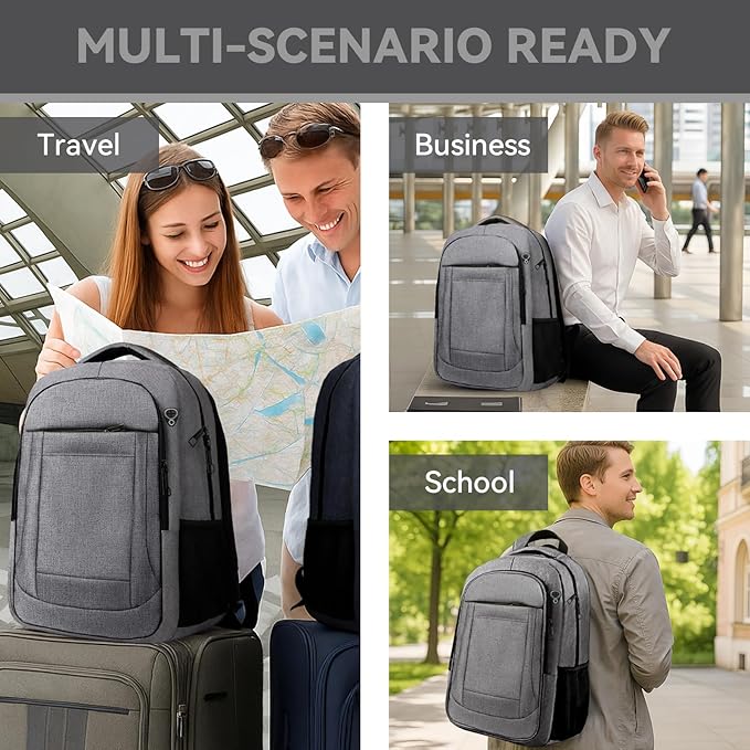 AREYTECO Travel Backpack, 17 Inch Laptop Backpack Airline Approved, Business Anti Theft Slim Sturdy Work Computer College High School Backpack Bag Fits 17.3 Inch Notebook for Men Women, Grey