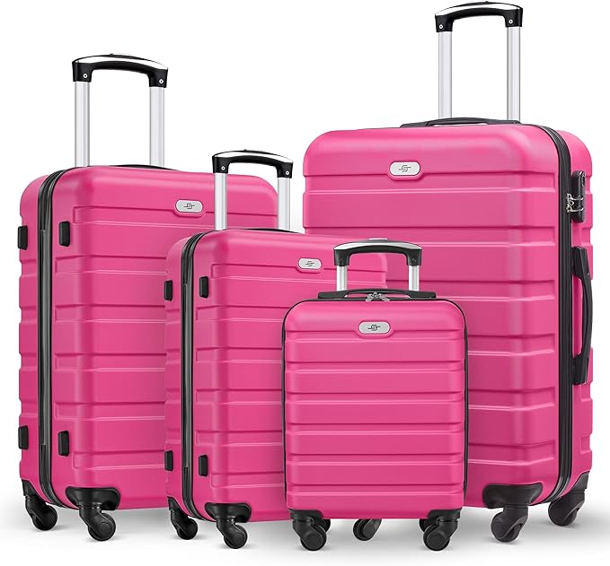 Suitour 4 Piece Luggage Sets, Hard Shell Suitcase Set with Spinner Wheels 16 20 24 28inch Travel Sets(Rose Red)