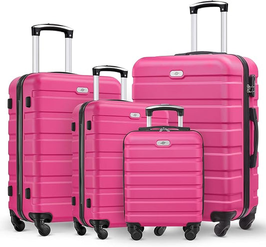 Suitour 4 Piece Luggage Sets, Hard Shell Suitcase Set with Spinner Wheels 16 20 24 28inch Travel Sets(Rose Red)