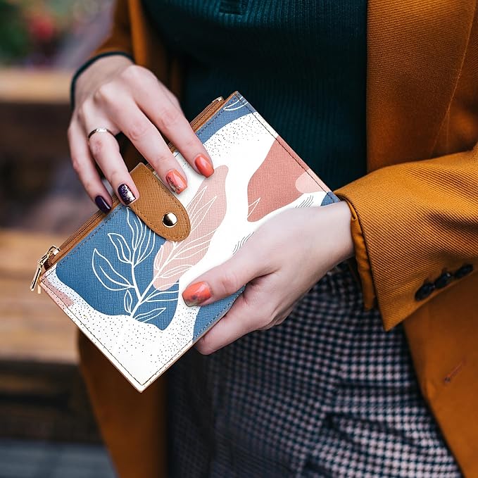 Travelambo RFID Wallet Women Large Size Bifold Multi Card Wallet Case with Zipper Pocke Credit Card Holder for Women