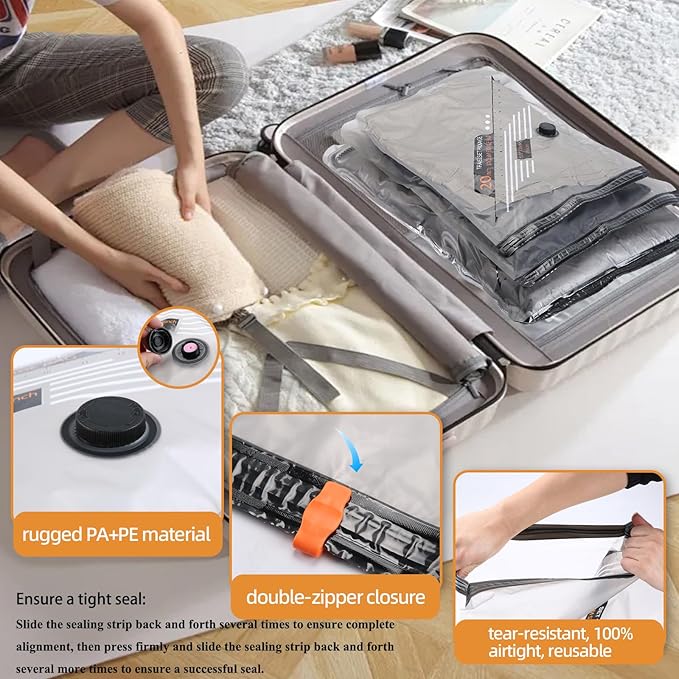 Vacuum Storage Bags For Clothes With Rechargeable Air Pump, 9 Pack Compression Packing Bags For Luggage, Space Saver Bags For Travel, Carry-On Size Vacuum Seal Bags For Dorm & Small Space Storage