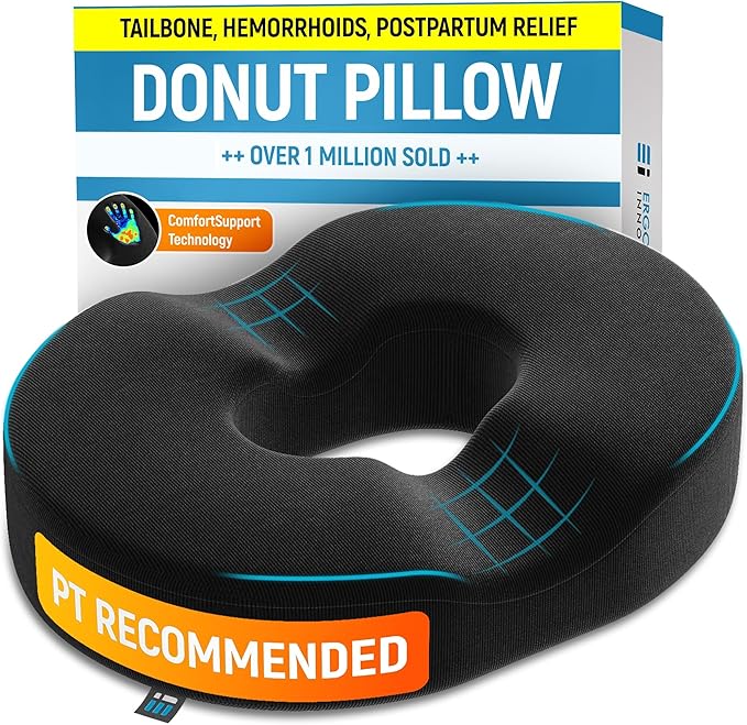 PT ENDORSED Donut Pillow for Tailbone Pain Relief - Hemorrhoid Pillow for Sitting, Orthopedic Donut Seat Cushion for Pressure Relief, Post Surgery, Postpartum Pregnancy, Lifting Cushions for Coccyx
