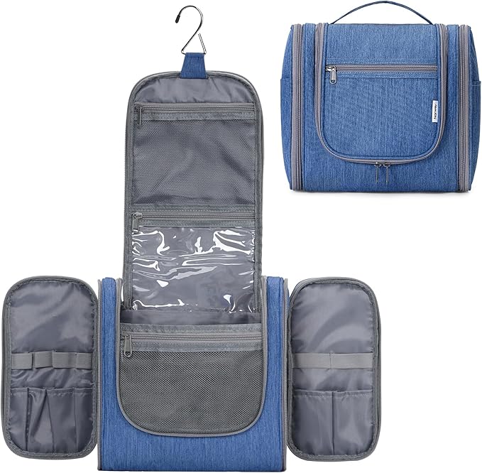 Narwey Hanging Toiletry Bag for Women Travel Makeup Bag Organizer Toiletries Bag Men for Cosmetics Essentials Accessories (Large, Navy Blue)