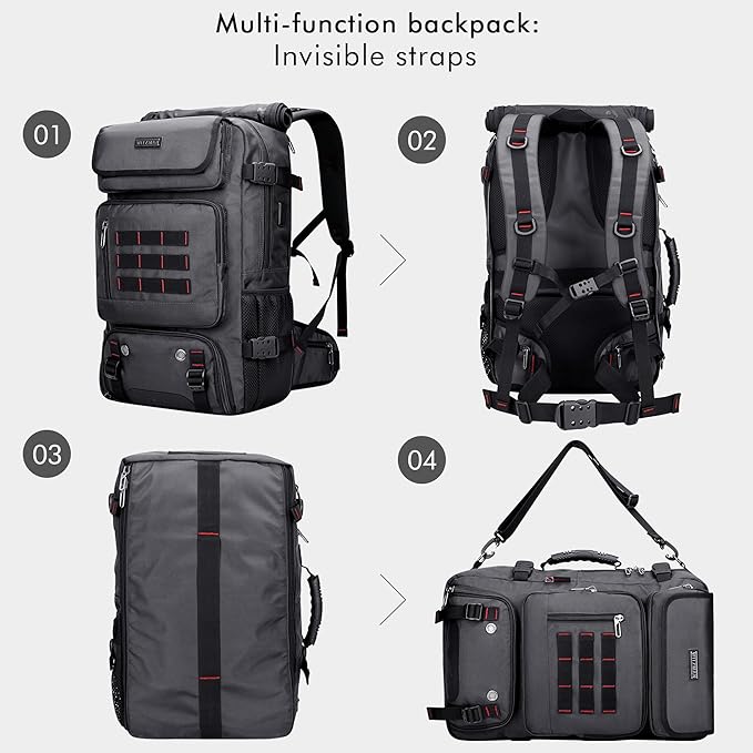 WITZMAN Carry on Travel Backpack for Men Women Airline Approved Convertible Nylon Duffle Backpack Luggage Bag (B682 Silvery Grey)
