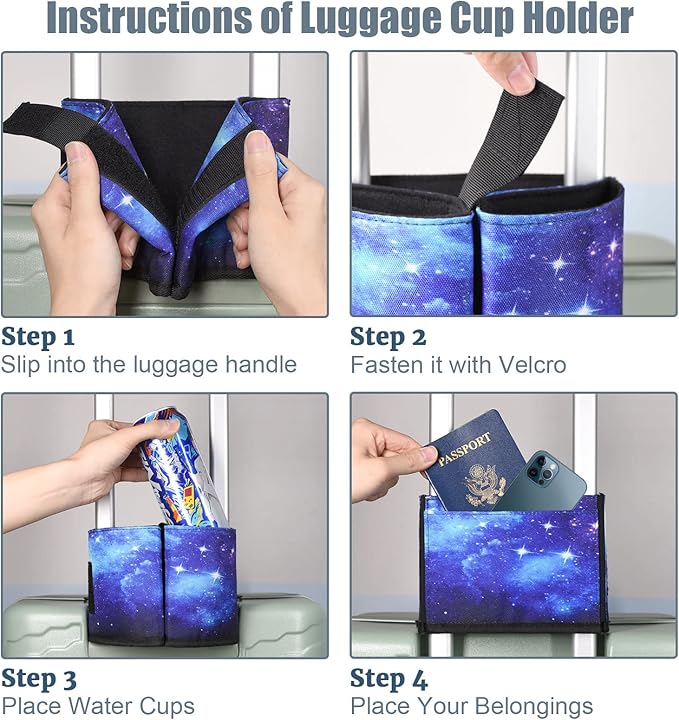 ACdream Luggage Cup Holder, Suitcase Drink Carrier, Free Hand Portable Water and Coffee Caddy Attachment, Flight Attendant Gift Gadgets, Airport Travel Accessories for Airplane, Blue Sky
