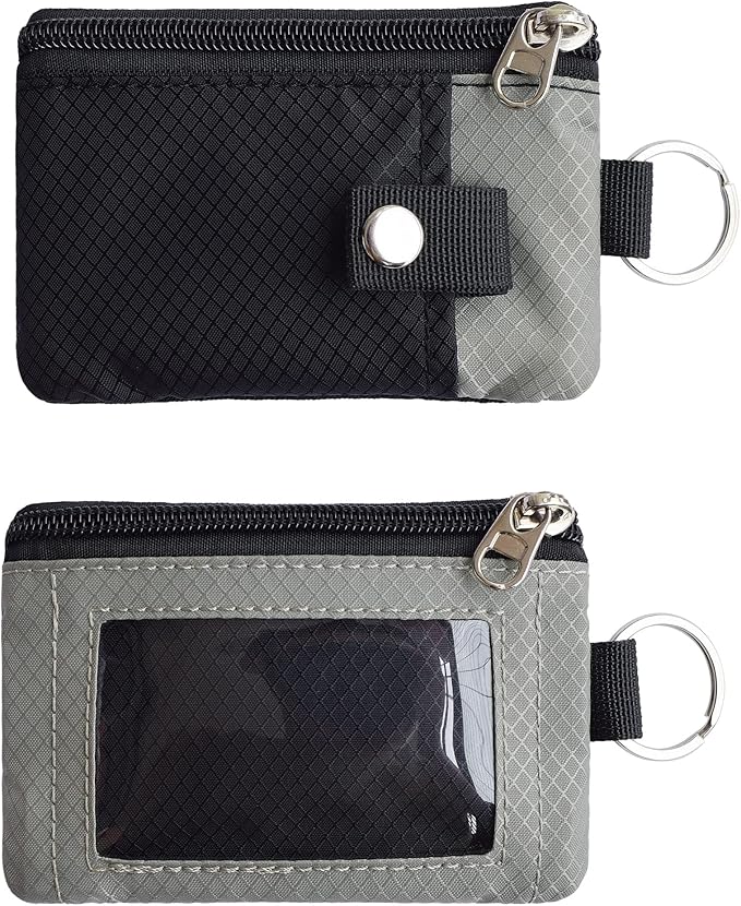 CHENSPRX Minimalist RFID Blocking Small Wallet with ID Window,WaterResistant Zip Id Case Wallet with Lanyard Keychain for Cards,Cash,Travel,Women,Men