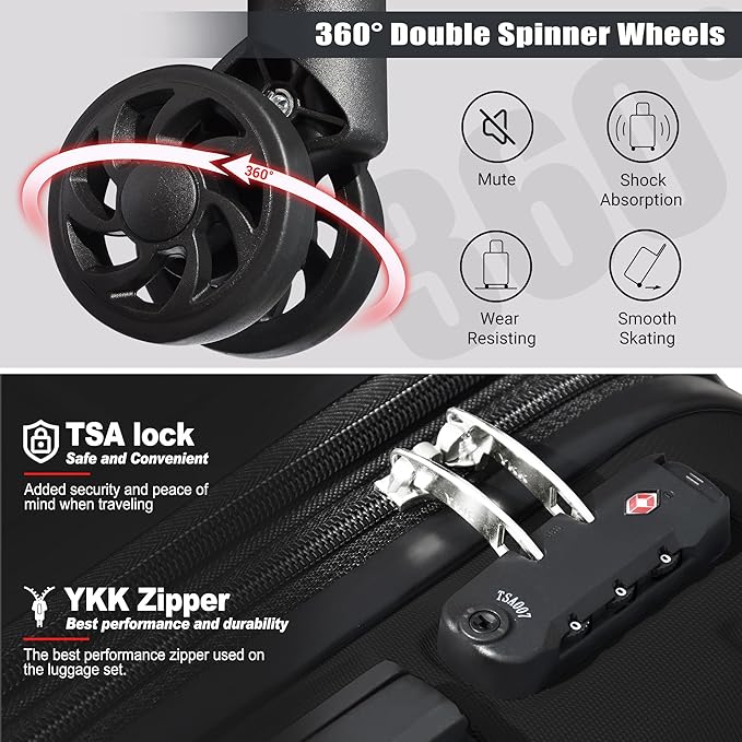 Classic 3-Piece Luggage Set with TSA Lock, Lightweight Suitcase with Spinner Wheels, Hardshell Expandable Carry-On Luggage, 20/24/28 inch, Black