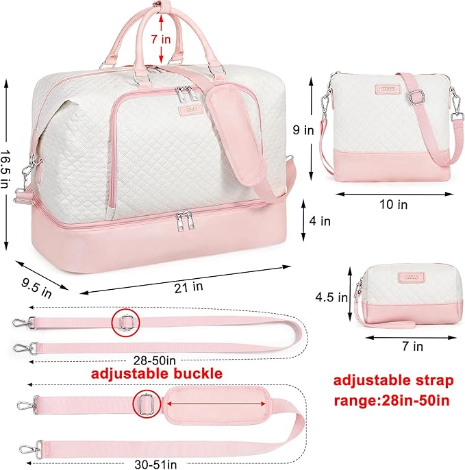 Travel Weekender Bag for Women, 21" Overnight Bag with Shoe Compartment 50L Large Travel Duffel Bag Carry On Tote for Weekend, Overnight, Business Trips, Water Resistant