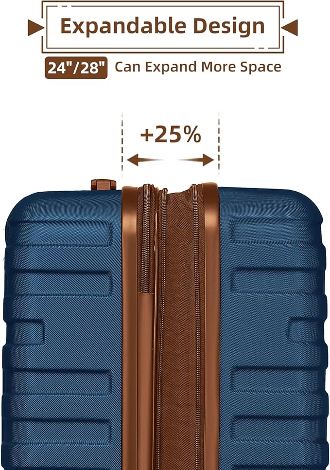 Navy Blue 6 Piece Luggage Set Hard Shell - Expandable Suitcases with Spinner Wheels and Duffel Bags for Family Travel, Durable Carry On Luggage Sets with Lock for Women and Men