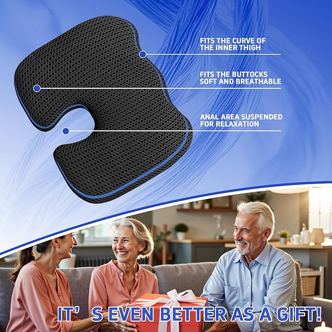 Air Fiber Seat Cushion for Office Chair, Breathable U-Shape Tailbone Relief Cushion for Desk Chair, Washable Ergonomic Chair Pad for Driving & Gaming, Cooling Mesh Back Support(Black, 15.7″*19.7″)