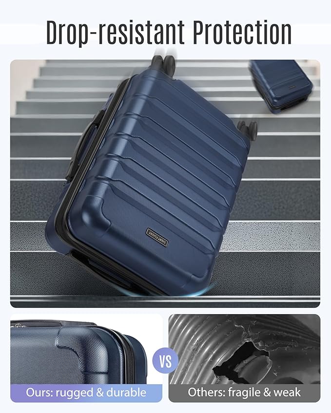 LIGHT FLIGHT Carry On Luggage 22x14x9 Airline Approved, Expandable Carry On Suitcases with Wheels, Lightweight Luggage, Durable Hard Shell 20 Inch Rolling Suit Case for Men Women Travel, Dark Blue