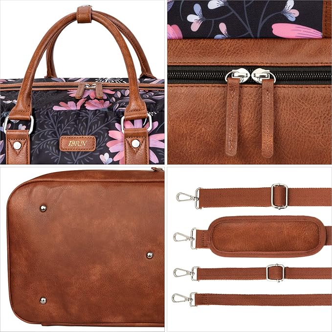 Weekender Bag for Women, Large Overnight Bag Canvas Travel Duffel Bag Carry On Tote with Shoe Compartment 21" 3Pcs Set