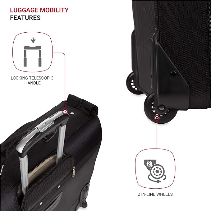 SwissGear 7895 Premium Rolling Garment Bag, Bonus Hanging Feature, Men's and Women's, 24-Inch Luggage - Black