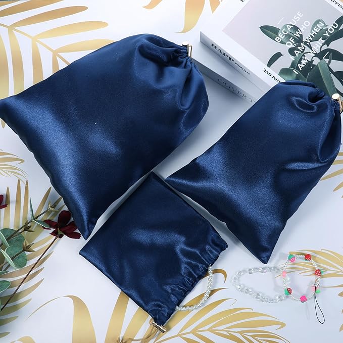 Adult Toy Storage Bags, 6 Pcs Quality Satin Silk Drawstring Pouch Adjustable Microfiber Toy Organizer Bags Gift Bags Foldable Ditty Bag for Women Men Toy Underwear Sunglasses Cosmetic, 3 Sizes (Blue)