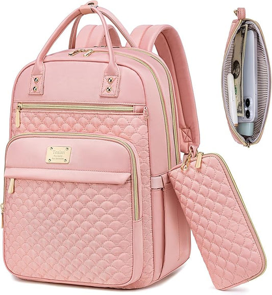 Tealari Laptop Backpack for Women,15.6 Inch Laptop Backpack for Work,Water Resistant Travel Backpack,College Bookbag with Wallet (Pink-1)