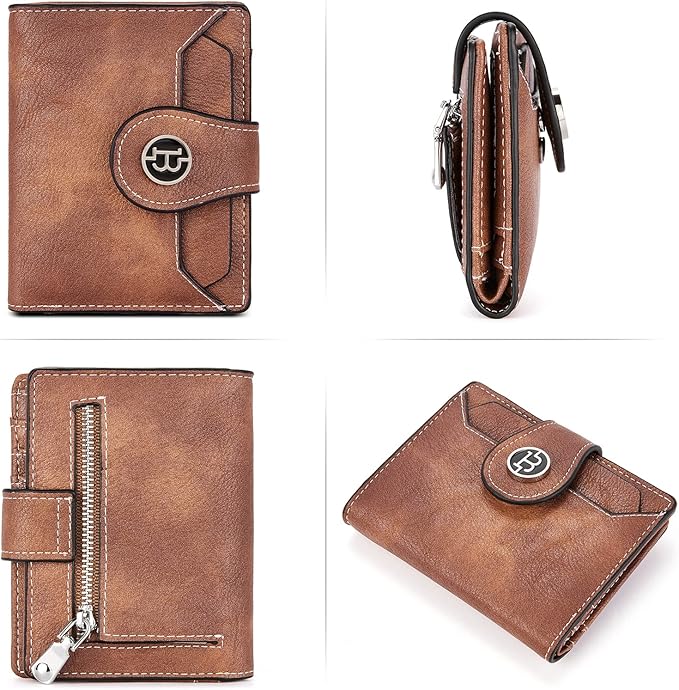 BOSTANTEN Women Leather Wallet RFID Blocking Small Bifold Zipper Pocket Wallet Card Case Purse with ID Window