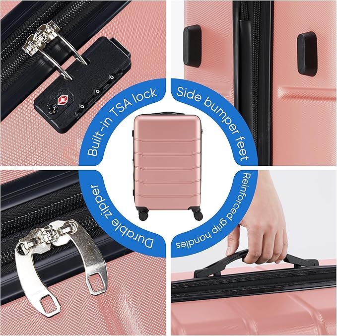 OLIXIS 20 Inch Carry-On Luggage, Hardside Suitcase with Spinner Wheels, Lightweight ABS Hard Shell Travel Luggage, TSA Approved Lock, Expandable Small Suitcase for Business & Travel–Pink