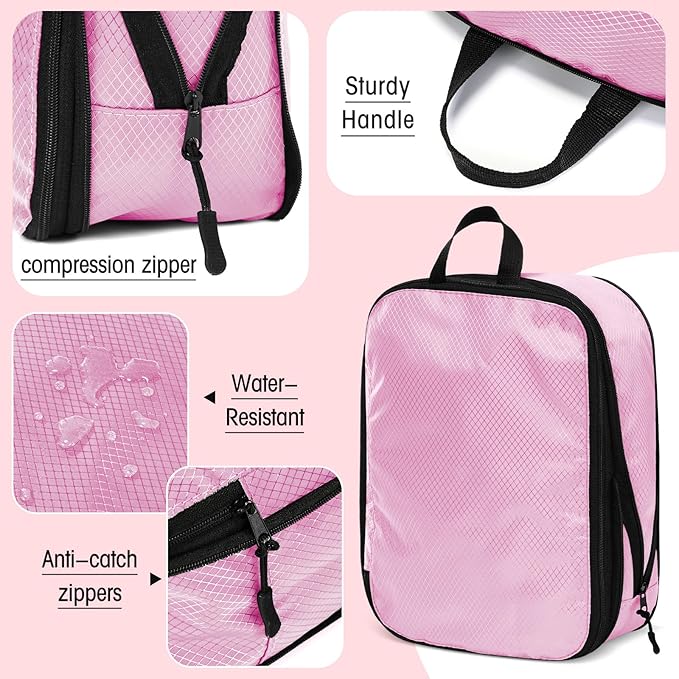 5 Pack Compression Packing Cubes for Travel Space Saving Cubes Luggage Organizer for Suitcase(Pink,S)