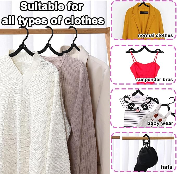 24 PCS Travel Hangers,Portable Folding Clothes Hangers,Clothes Hangers with Clotheslines,Foldable Clothes Drying Rack for Travel,Plastic Foldable Non Slip Clothing Hangers