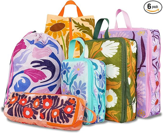6 Pcs Compression Packing Cubes for Travel, Waterproof Luggage Organizer Washable Storage Bags Set - Packaging Cubes for Backpack Travel and Carry-Ons
