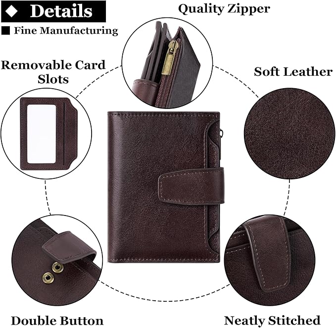 Airkit Small Wallet Women RFID Blocking Genuine Leather Bifold Compact Card Holder Wallet for Women with Zipper Coin Pocket 4 ID Window