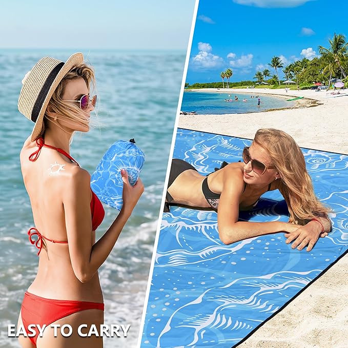 HIHOHO Beach Blanket Waterproof Sandproof Beach Mat 79”x 83” for 1-8 Adults Quick Drying Durable Outdoor Picnic Mat for Beach Festival Travel Camping Hiking (Conch Shell-BL, 79"×83"(4 Person))