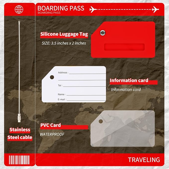 Sanwuta 8 Pcs Luggage Handle Wrap Tags Neoprene Suitcases Handle Wraps Silicone Luggage Identifiers Travel(Red)