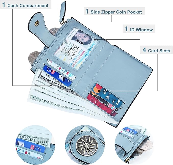 Tipmile Small Wallet for Women Bifold RFID Blocking Card Holder Leather Wallets with Zipper Coin Pocket