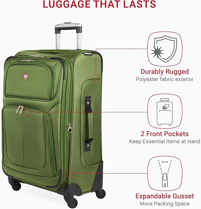 SWISSGEAR Sion Softside Expandable Spinner Luggage Durable Lightweight Travel Suitcase, Evergreen, 2-Piece Set (21/29)
