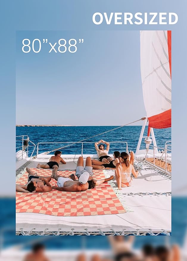 Antfuny Giant Beach Towel Blanket Autumn Outing Stuff for Women & Men Road Trip Camping Gear Ship Cruise Gear Must Haves Extra Large XXL Coral Plain Pattern Airplane Accessories Travel Gadgets