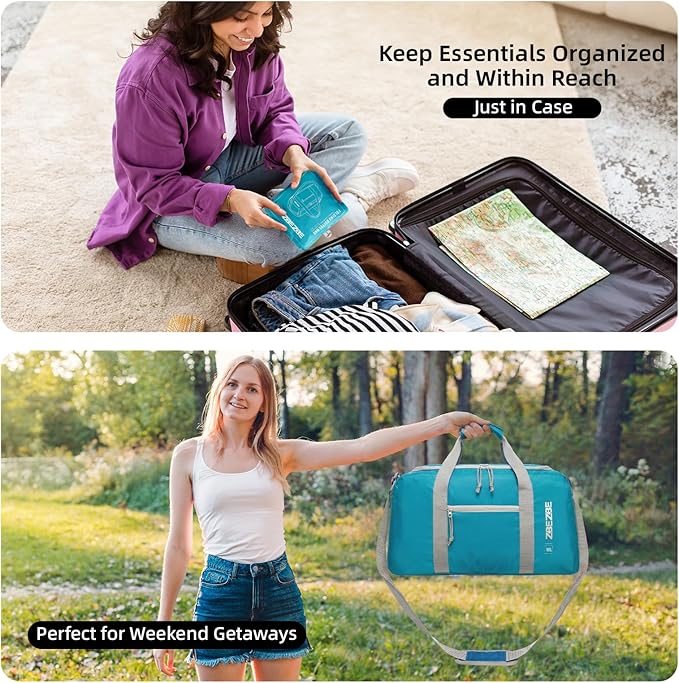 Foldable Travel Duffel Bag, Lightweight & Easy to Carry Water-Repellent Duffle Bag - 2-Way Zipper & Interior Pouch, Ideal for Weekend Trips, Daily Use,Camping，Sports