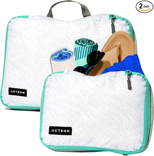 Acteon Compression Packing Cubes - 2 Pack Clean Dirty Separate Zipper - Lightweight Travel Packing Cubes for Luggage - Suitcase Organizer Travel Cubes - Large Small Laundry for Clothes Shoes Makeup