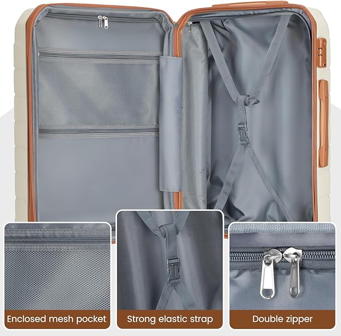 Luggage Sets 3 Piece, Hardside Carry On Suitcase with Spinner Wheels, Lightweight Durable Luggage for Travel | TSA Lock, Expandable Suitcase Set for Men and Women（20/26in） (White)