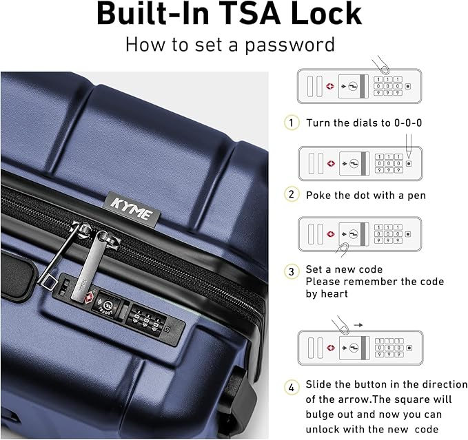 KYME Carry On Luggage 22x14x9 Airline Approved Hardshell 20 Inch Luggage With TSA Lock Carry On Suitcase with Wheels Small Travel Rolling Luggage with Cup Holder for Women Men Navy